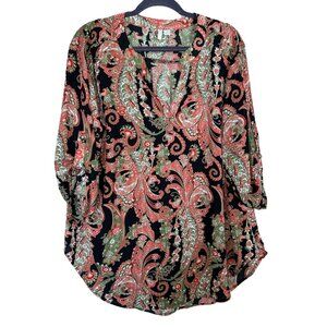Est. 1946 Floral V-Neck Tunic Top 18W/20W Roll Tab sleees